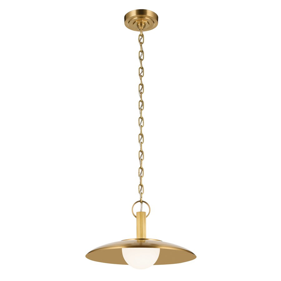 Kichler Kurio 16in 1-Light Pendant | Modern Lacquered Brass and Etched Opal Glass | Dining Room & Kitchen Island | 16 x 16 x 10 in | Model 52834LBR