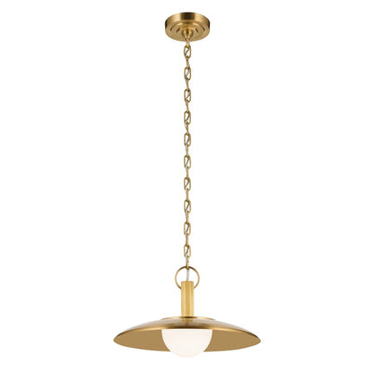 Kichler Kurio 16in 1-Light Pendant | Modern Lacquered Brass and Etched Opal Glass | Dining Room & Kitchen Island | 16 x 16 x 10 in | Model 52834LBR