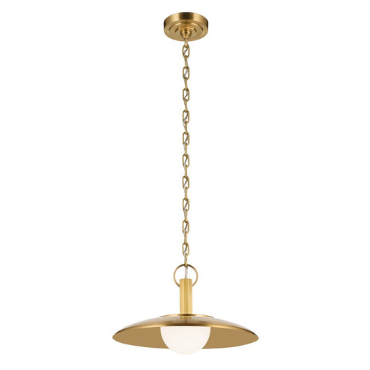 Kichler Kurio 16in 1-Light Pendant | Modern Lacquered Brass and Etched Opal Glass | Dining Room & Kitchen Island | 16 x 16 x 10 in | Model 52834LBR