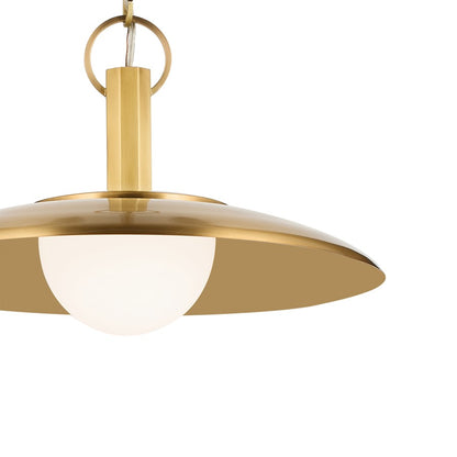 Kichler Kurio 16in 1-Light Pendant | Modern Lacquered Brass and Etched Opal Glass | Dining Room & Kitchen Island | 16 x 16 x 10 in | Model 52834LBR
