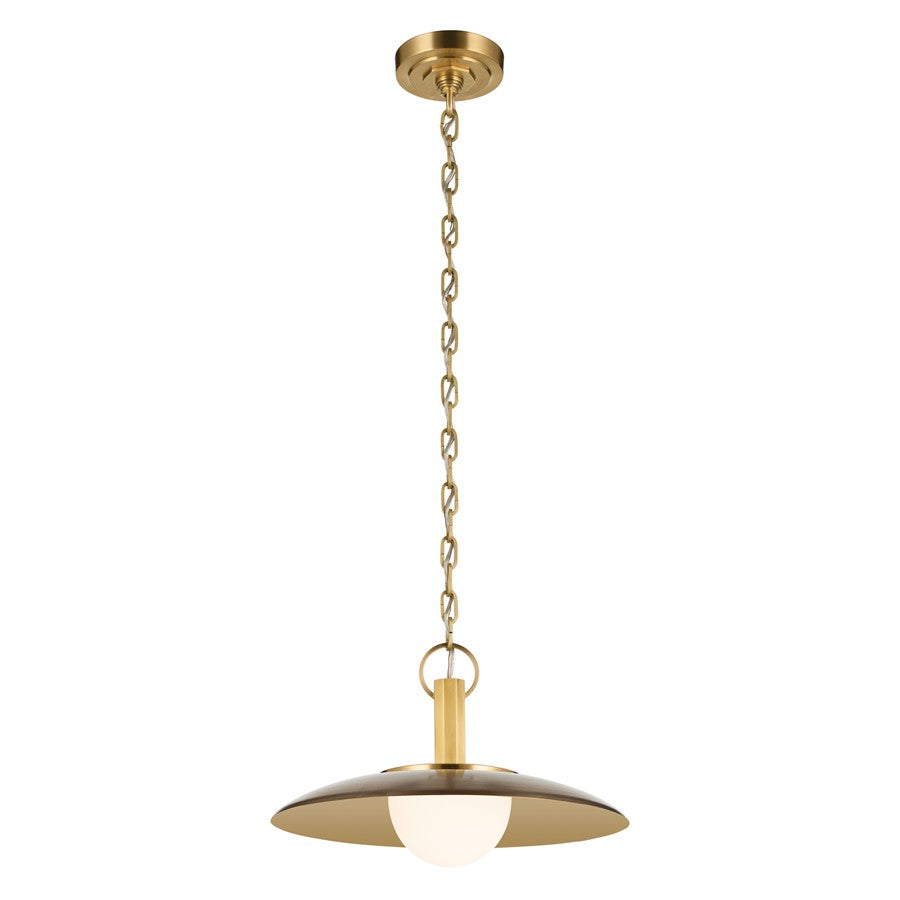 Kichler Kurio 16in 1-Light Pendant | Modern Lacquered Brass and Etched Opal Glass | Kitchen Island & Dining Room | 10in H | Model 52834LBZ