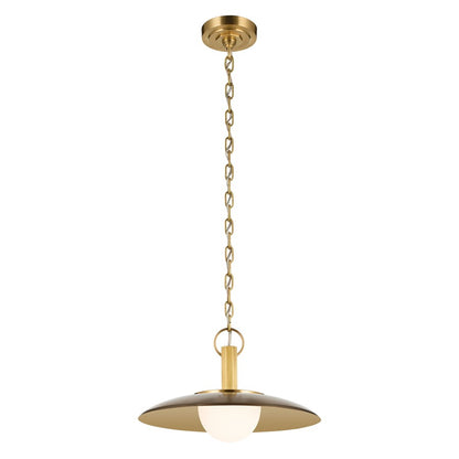 Kichler Kurio 16in 1-Light Pendant | Modern Lacquered Brass and Etched Opal Glass | Kitchen Island & Dining Room | 10in H | Model 52834LBZ