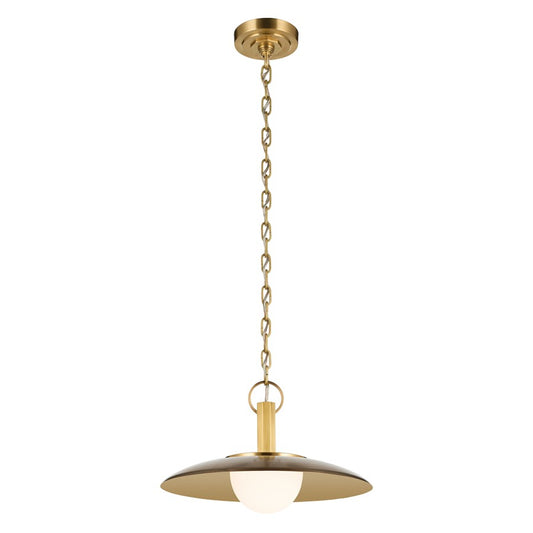 Kichler Kurio 16in 1-Light Pendant | Modern Lacquered Brass and Etched Opal Glass | Kitchen Island & Dining Room | 10in H | Model 52834LBZ