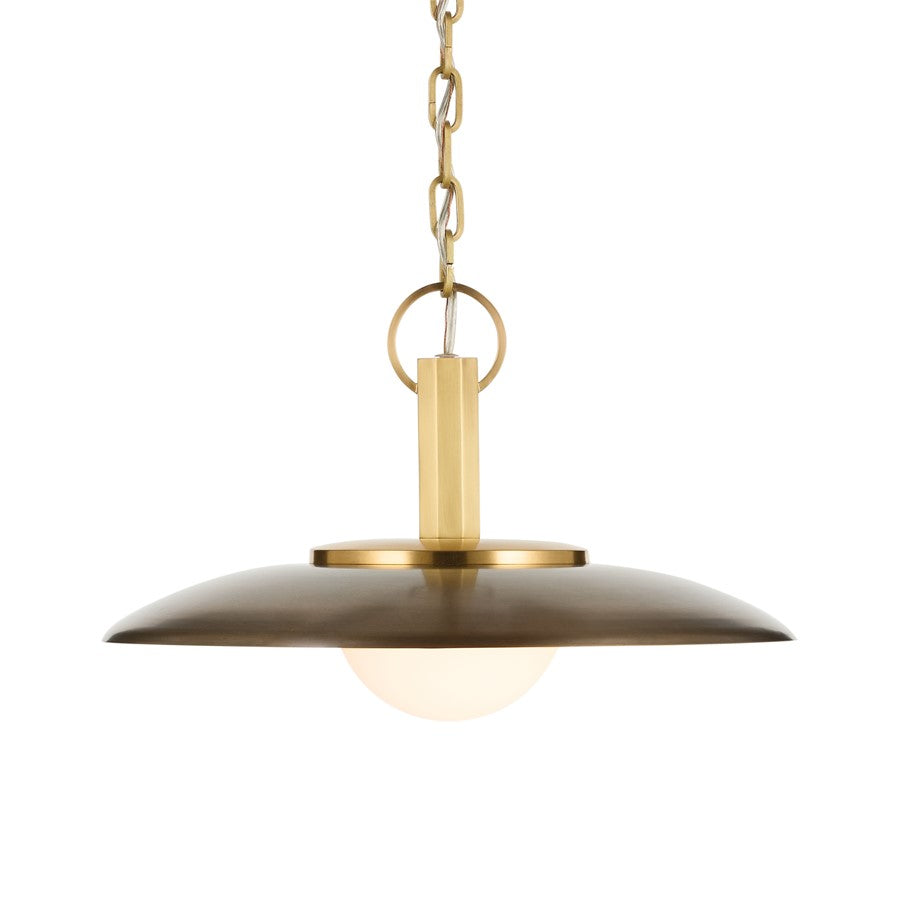 Kichler Kurio 16in 1-Light Pendant | Modern Lacquered Brass and Etched Opal Glass | Kitchen Island & Dining Room | 10in H | Model 52834LBZ