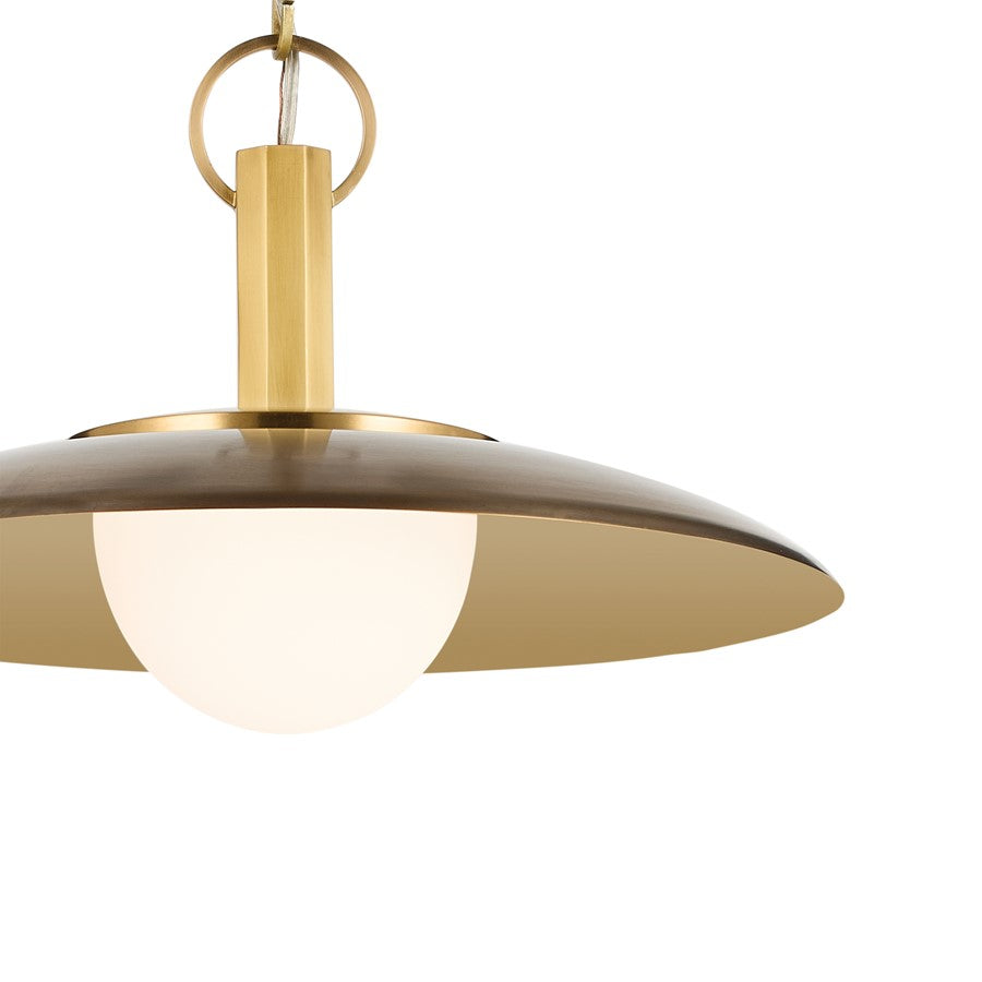 Kichler Kurio 16in 1-Light Pendant | Modern Lacquered Brass and Etched Opal Glass | Kitchen Island & Dining Room | 10in H | Model 52834LBZ