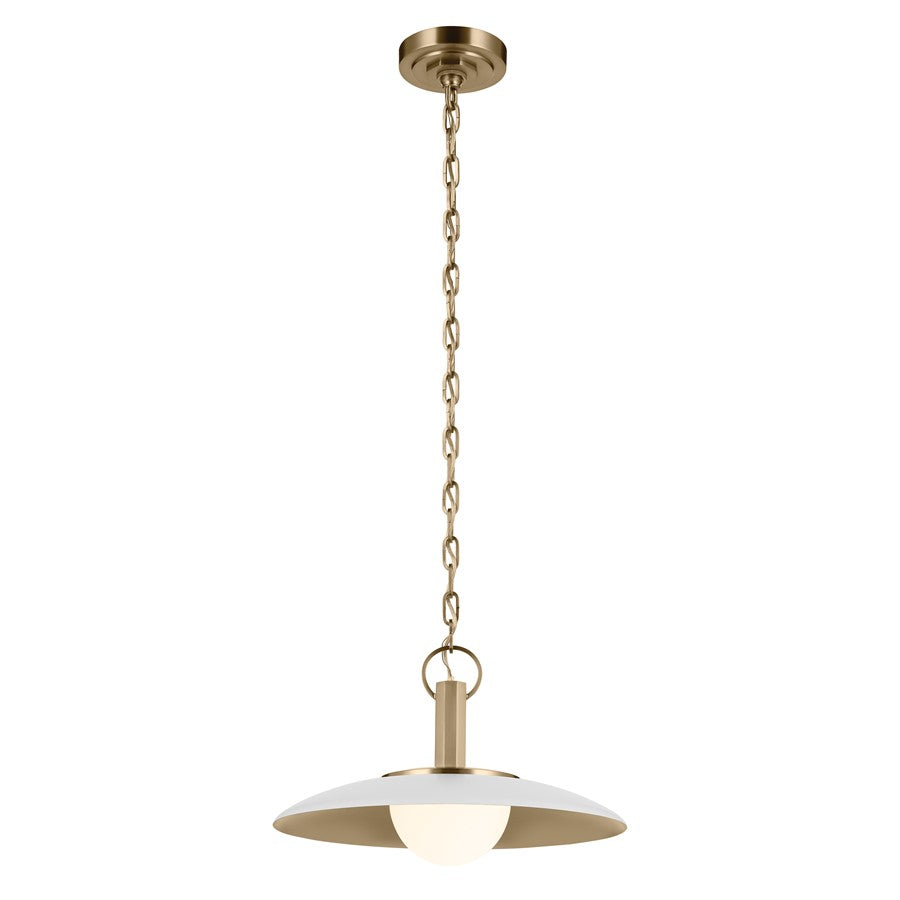 Kichler Kurio 16in 1-Light Pendant | Modern White and Etched Opal Glass | Kitchen Island & Dining Room | 10in H | Model 52834WH