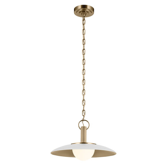Kichler Kurio 16in 1-Light Pendant | Modern White and Etched Opal Glass | Kitchen Island & Dining Room | 10in H | Model 52834WH
