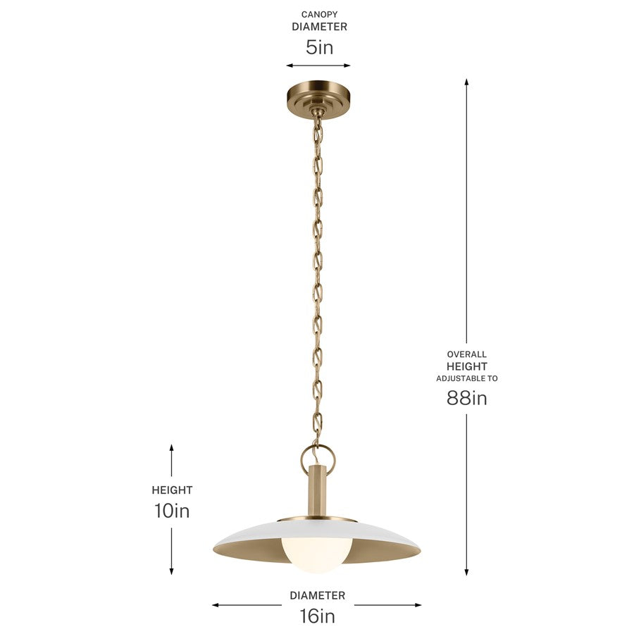 Kichler Kurio 16in 1-Light Pendant | Modern White and Etched Opal Glass | Kitchen Island & Dining Room | 10in H | Model 52834WH