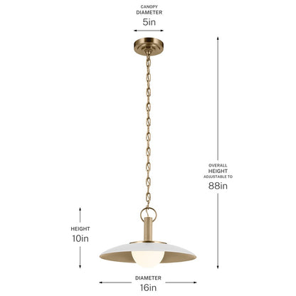 Kichler Kurio 16in 1-Light Pendant | Modern White and Etched Opal Glass | Kitchen Island & Dining Room | 10in H | Model 52834WH