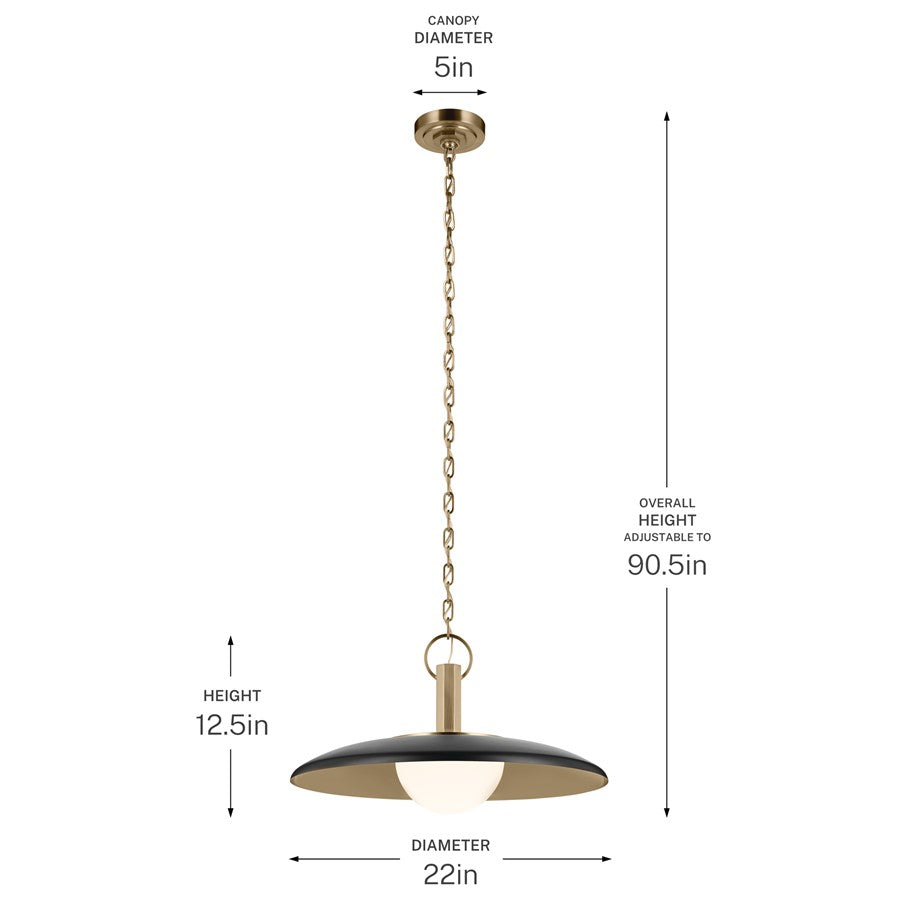 Kichler Kurio 22in 1-Light Pendant | Industrial Black and Etched Opal Glass | Kitchen Island & Dining Room | 12.5 in H | Model 52835BK
