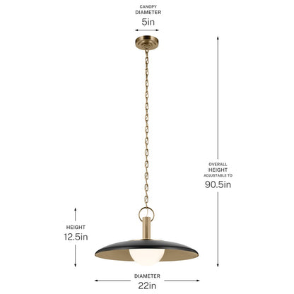 Kichler Kurio 22in 1-Light Pendant | Industrial Black and Etched Opal Glass | Kitchen Island & Dining Room | 12.5 in H | Model 52835BK