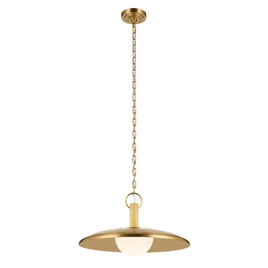 Kichler Kurio 22in 1-Light Pendant | Modern Lacquered Brass Brass and Etched Opal Glass | Kitchen Island & Dining Room | 12.5 in H | Model 52835LBR