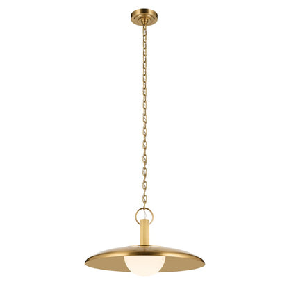 Kichler Kurio 22in 1-Light Pendant | Modern Lacquered Brass Brass and Etched Opal Glass | Kitchen Island & Dining Room | 12.5 in H | Model 52835LBR
