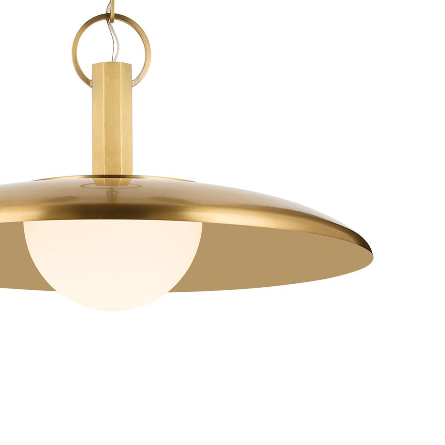 Kichler Kurio 22in 1-Light Pendant | Modern Lacquered Brass Brass and Etched Opal Glass | Kitchen Island & Dining Room | 12.5 in H | Model 52835LBR