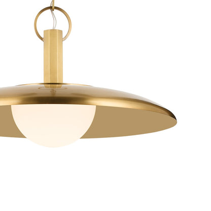 Kichler Kurio 22in 1-Light Pendant | Modern Lacquered Brass Brass and Etched Opal Glass | Kitchen Island & Dining Room | 12.5 in H | Model 52835LBR