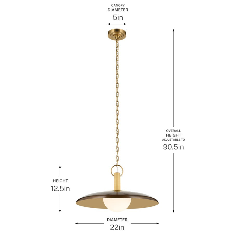 Kichler Kurio 22in 1-Light Pendant | Industrial Lacquered Bronze and Etched Opal Glass | Kitchen Island | 12.5 in H | Model 52835LBZ