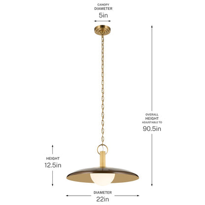 Kichler Kurio 22in 1-Light Pendant | Industrial Lacquered Bronze and Etched Opal Glass | Kitchen Island | 12.5 in H | Model 52835LBZ