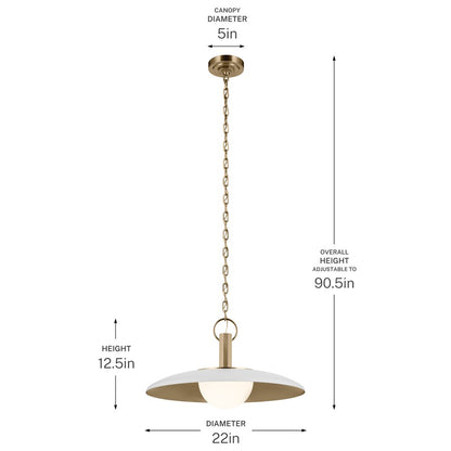 Kichler Kurio 22in 1-Light Pendant | Modern/Contemporary White and Etched Opal Glass | Dining Room & Living Room | 12.5 in H | Model 52835WH