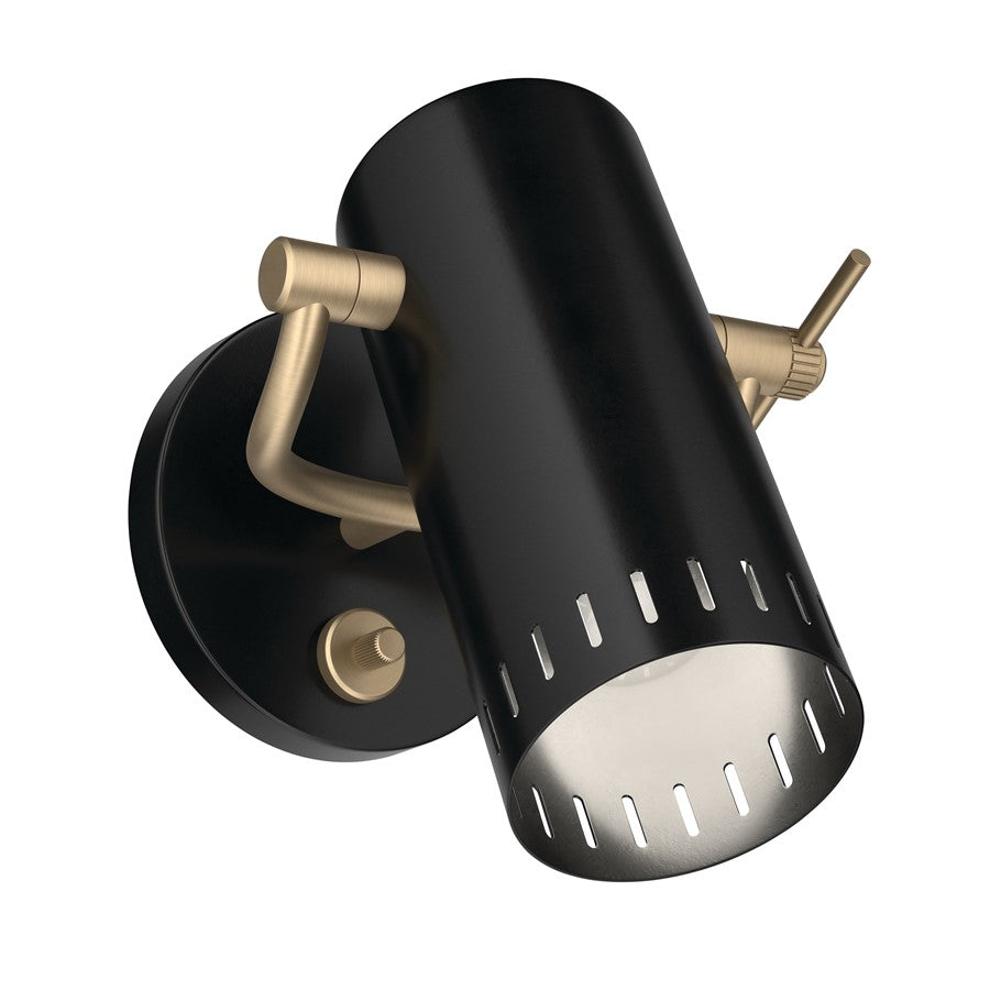 Kichler Ruehl 7.25in 1-Light Wall Sconce | Modern Black Steel with Champagne Bronze Accents | Bedroom & Hallway Accent | Model 52840BK