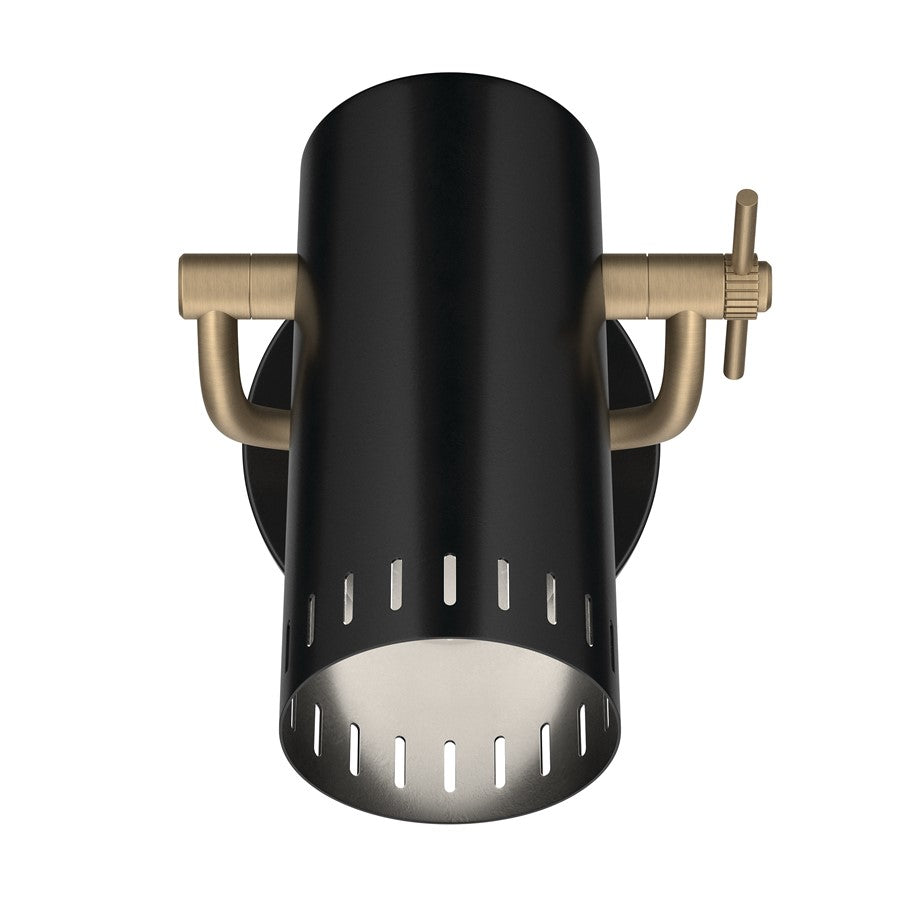 Kichler Ruehl 7.25in 1-Light Wall Sconce | Modern Black Steel with Champagne Bronze Accents | Bedroom & Hallway Accent | Model 52840BK