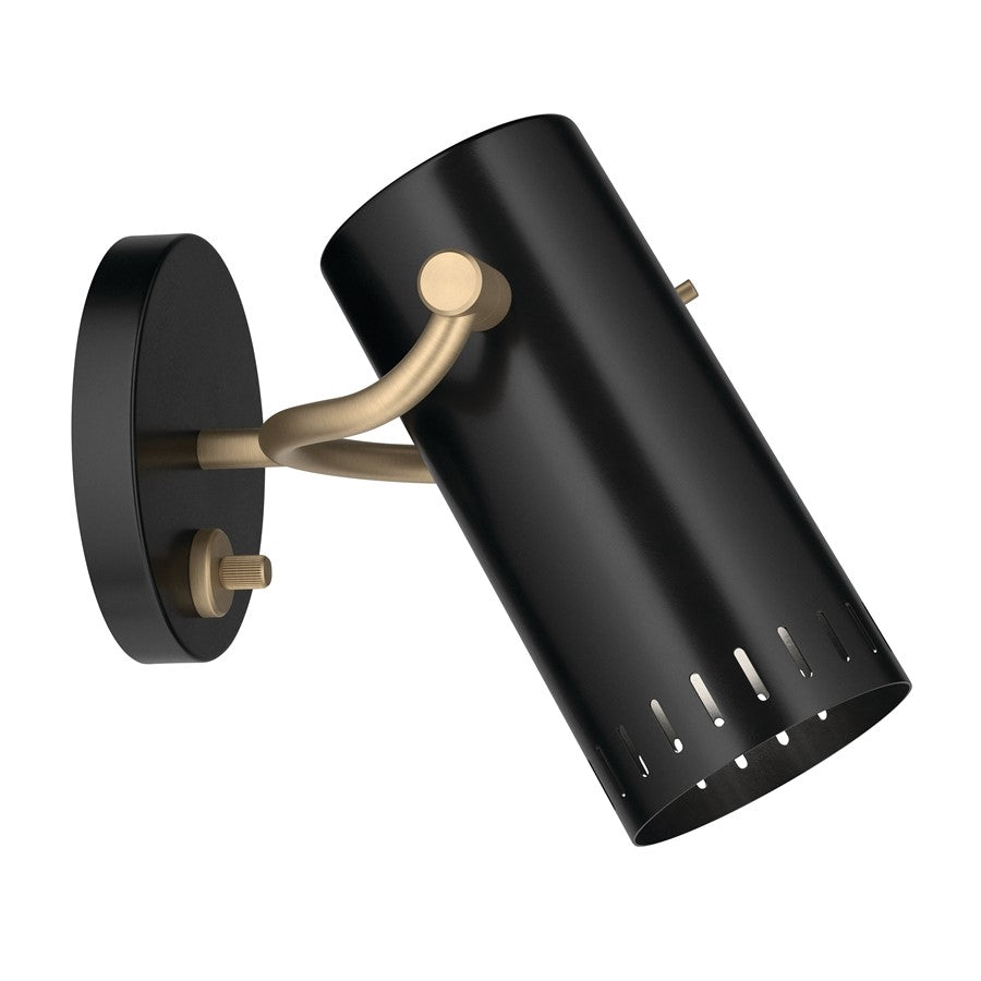 Kichler Ruehl 7.25in 1-Light Wall Sconce | Modern Black Steel with Champagne Bronze Accents | Bedroom & Hallway Accent | Model 52840BK