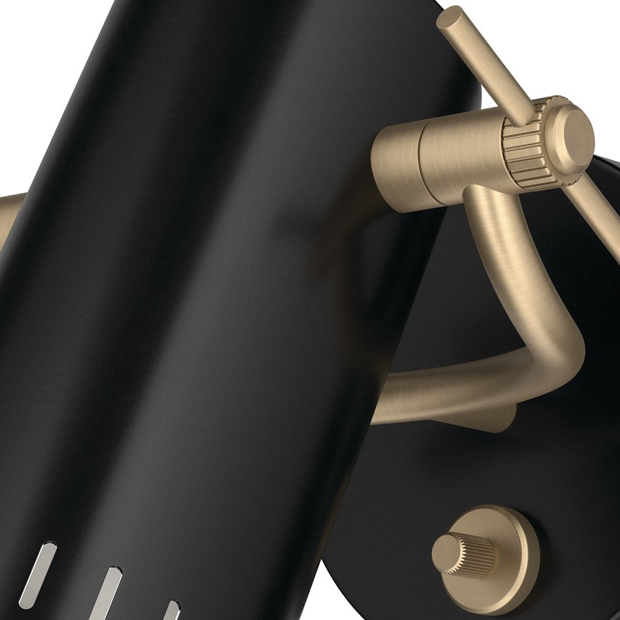 Kichler Ruehl 7.25in 1-Light Wall Sconce | Modern Black Steel with Champagne Bronze Accents | Bedroom & Hallway Accent | Model 52840BK