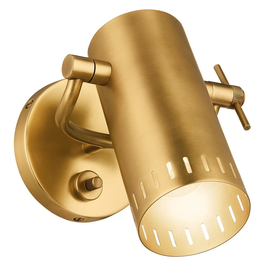 Kichler Ruehl 7.25in 1-Light Wall Sconce | Modern Lacquered Brass Brass | Bedroom & Hallway Accent | 6.25 x 7.25 x 6 in | Model 52840LBR