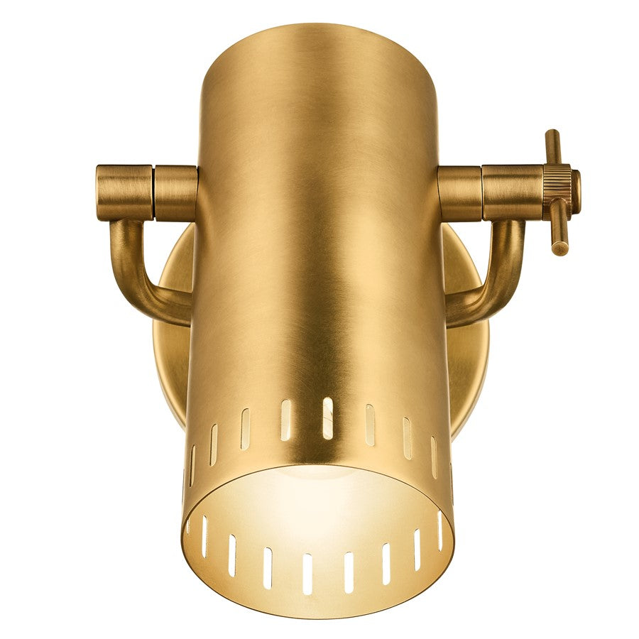 Kichler Ruehl 7.25in 1-Light Wall Sconce | Modern Lacquered Brass Brass | Bedroom & Hallway Accent | 6.25 x 7.25 x 6 in | Model 52840LBR