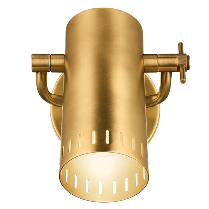 Kichler Ruehl 7.25in 1-Light Wall Sconce | Modern Lacquered Brass Brass | Bedroom & Hallway Accent | 6.25 x 7.25 x 6 in | Model 52840LBR