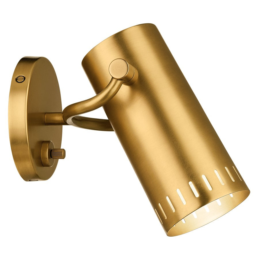 Kichler Ruehl 7.25in 1-Light Wall Sconce | Modern Lacquered Brass Brass | Bedroom & Hallway Accent | 6.25 x 7.25 x 6 in | Model 52840LBR