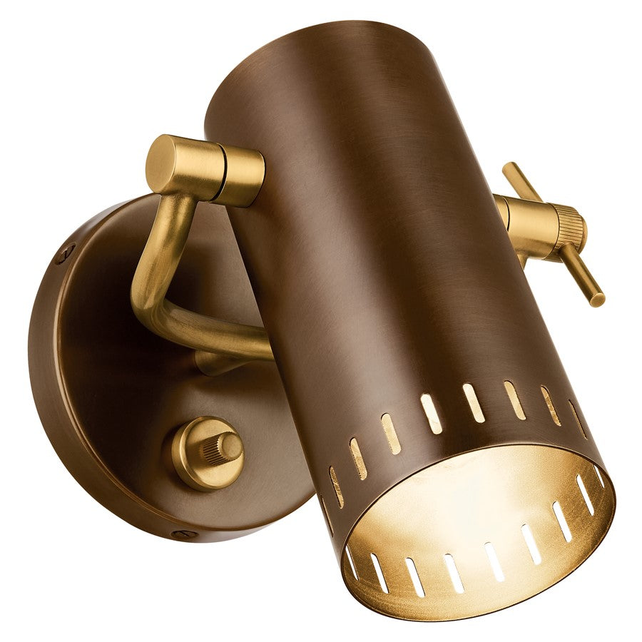 Kichler Ruehl 7in 1-Light Wall Sconce | Modern Lacquered Bronze Brass Cylinder | Bedroom & Hallway Accent | 6in Ext | Model 52840LBZ