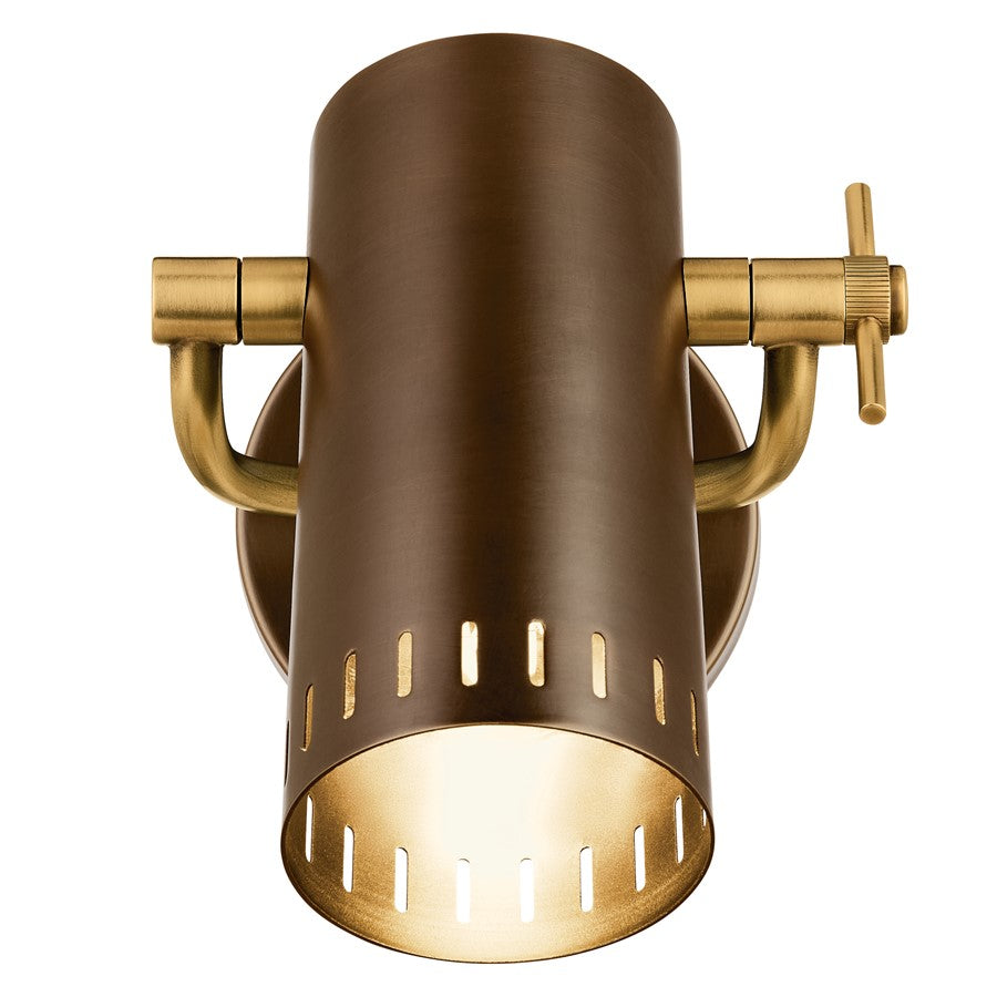 Kichler Ruehl 7in 1-Light Wall Sconce | Modern Lacquered Bronze Brass Cylinder | Bedroom & Hallway Accent | 6in Ext | Model 52840LBZ