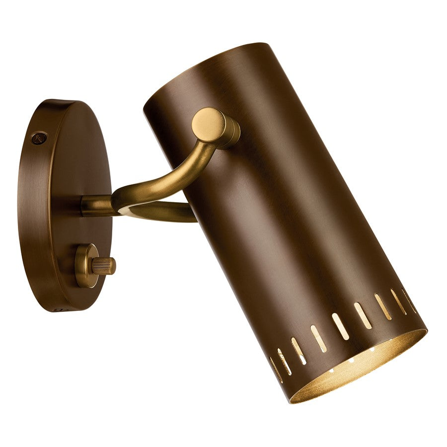 Kichler Ruehl 7in 1-Light Wall Sconce | Modern Lacquered Bronze Brass Cylinder | Bedroom & Hallway Accent | 6in Ext | Model 52840LBZ