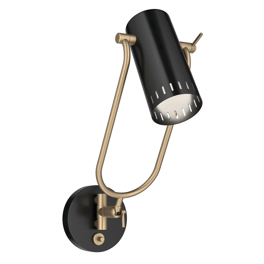 Kichler Ruehl 15in 1-Light Swing Arm Wall Sconce | Modern Black Steel | Bedroom & Living Room Reading Light | 15 x 6 x 14 in | Model 52841BK