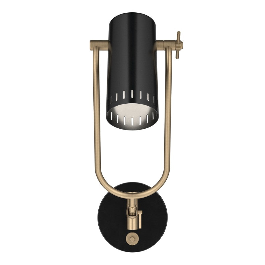 Kichler Ruehl 15in 1-Light Swing Arm Wall Sconce | Modern Black Steel | Bedroom & Living Room Reading Light | 15 x 6 x 14 in | Model 52841BK