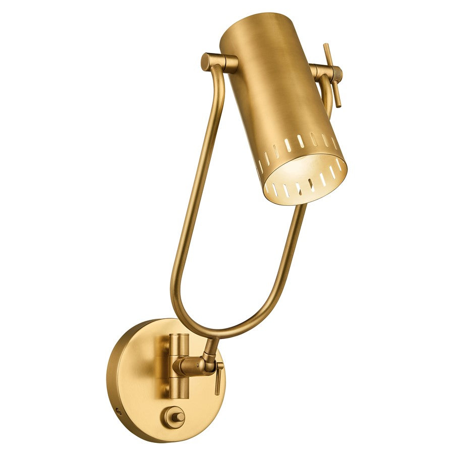 Kichler Ruehl 15in 1-Light Swing Arm Wall Sconce | Modern Lacquered Brass | Bedroom & Living Room | 6.5 W x 15 H | Model 52841LBR