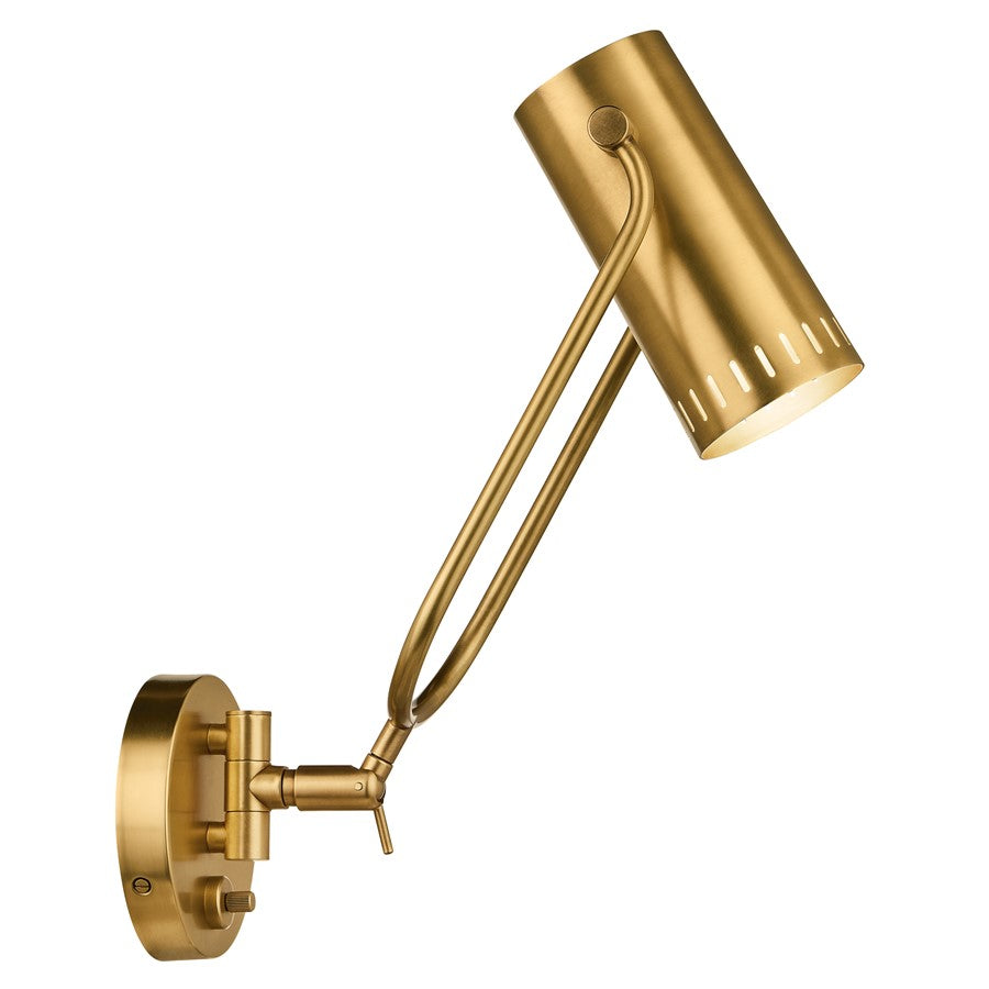 Kichler Ruehl 15in 1-Light Swing Arm Wall Sconce | Modern Lacquered Brass | Bedroom & Living Room | 6.5 W x 15 H | Model 52841LBR