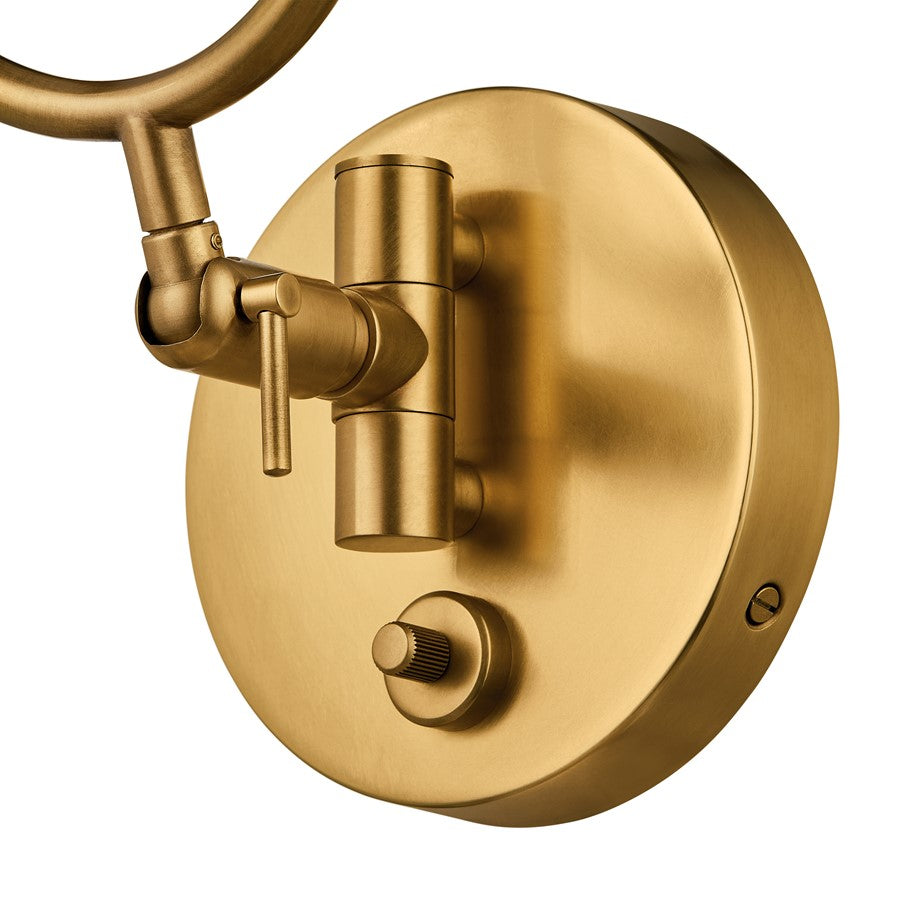Kichler Ruehl 15in 1-Light Swing Arm Wall Sconce | Modern Lacquered Brass | Bedroom & Living Room | 6.5 W x 15 H | Model 52841LBR