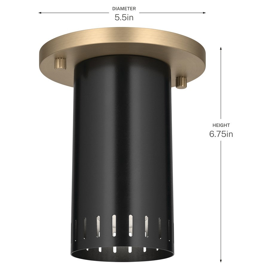 Kichler Ruehl 6.75in 1-Light Flush Mount | Modern Black and Champagne Bronze | Entryway & Hallway Accent | 5.5 x 6.75 in | Model 52842BK