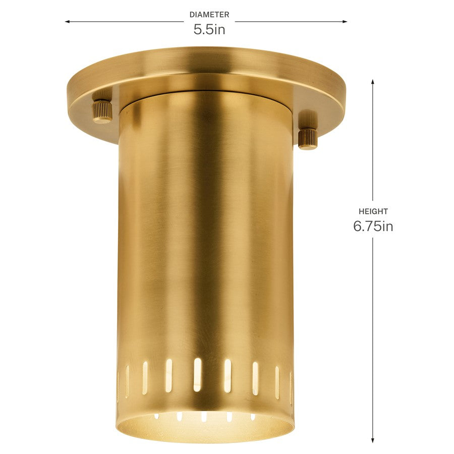 Kichler Ruehl 5.5in 1-Light Flush Mount | Modern Lacquered Brass | Entryway & Hallway | 6.75in H | Model 52842LBR