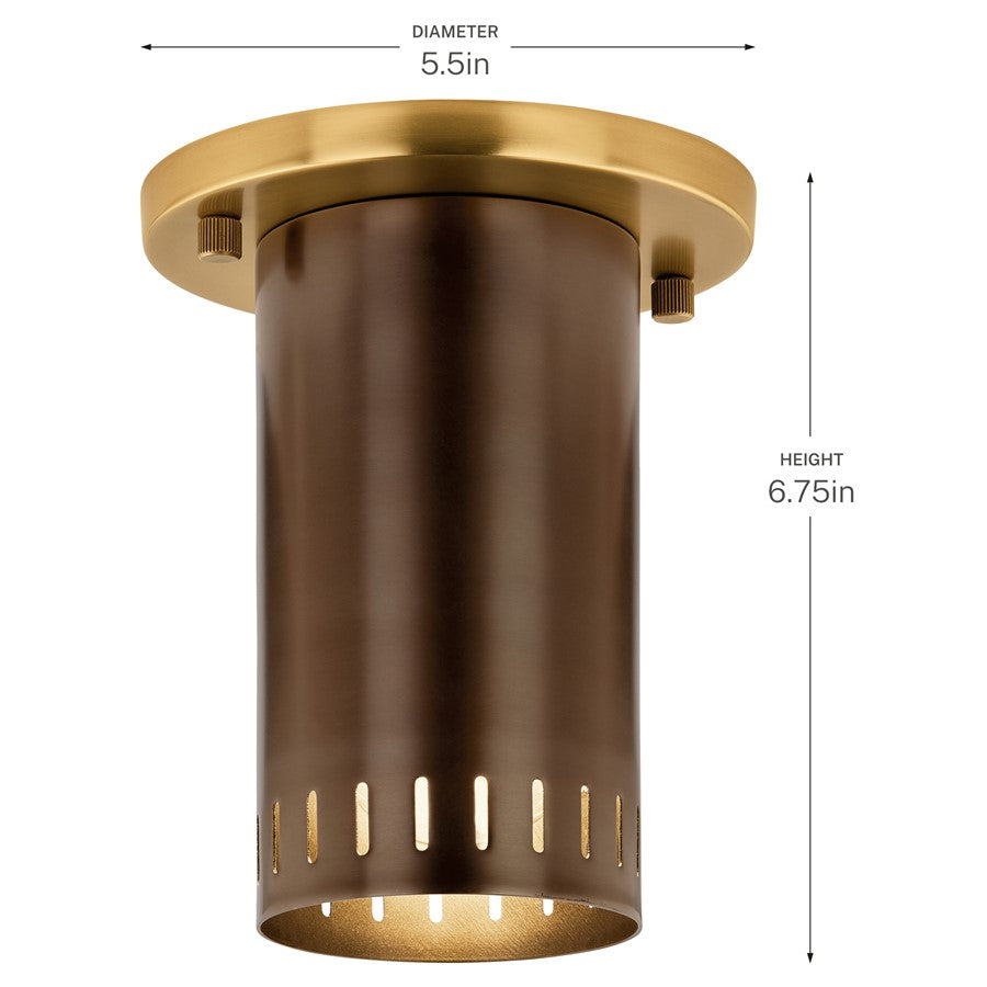 Kichler Ruehl 5.5in 1-Light Flush Mount | Modern Lacquered Bronze Brass | Entryway & Hallway Ambient | 5.5 x 6.75 in | Model 52842LBZ