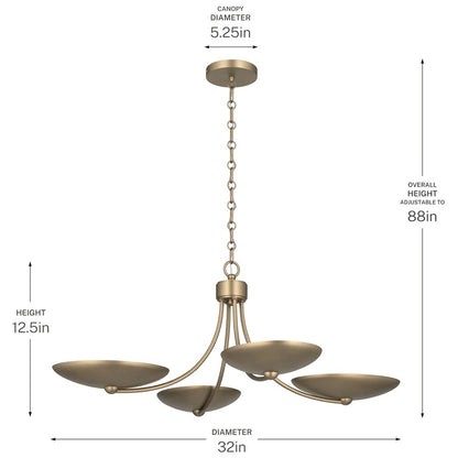 Kichler Palmela 32in 4-Light XL Convertible Chandelier | Modern Champagne Bronze Steel | Dining Room & Living Room | 12.5 in H | Model 52854CPZ