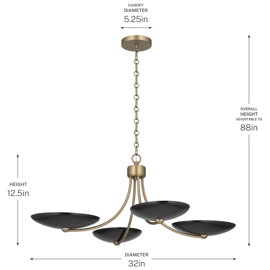 Kichler Palmela 32in 4-Light XL Convertible Chandelier | Modern Champagne Bronze and Black Metal Shades | Dining Room & Living | Model 52854CPZBK