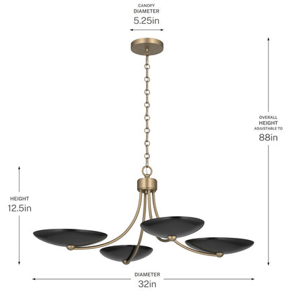 Kichler Palmela 32in 4-Light XL Convertible Chandelier | Modern Champagne Bronze and Black Metal Shades | Dining Room & Living | Model 52854CPZBK