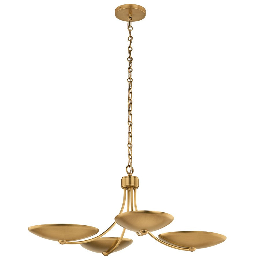 Kichler Palmela 32in 4-Light XL Convertible Chandelier | Modern Lacquered Brass and Metal Shade | Dining Room & Living Room | Model 52854LBR