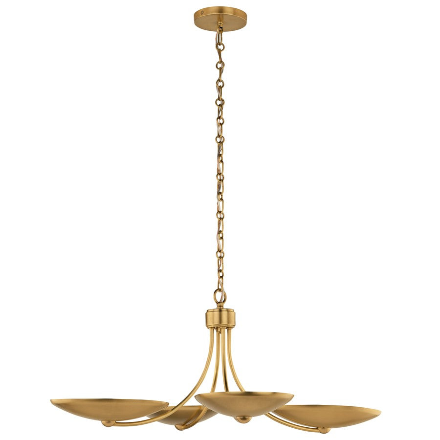 Kichler Palmela 32in 4-Light XL Convertible Chandelier | Modern Lacquered Brass and Metal Shade | Dining Room & Living Room | Model 52854LBR