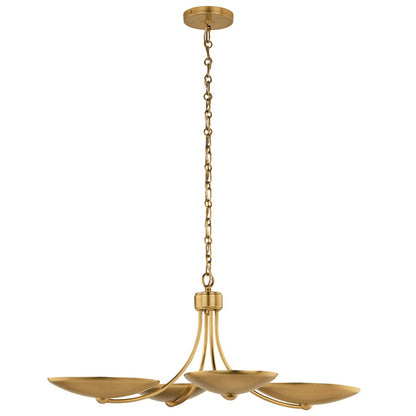Kichler Palmela 32in 4-Light XL Convertible Chandelier | Modern Lacquered Brass and Metal Shade | Dining Room & Living Room | Model 52854LBR
