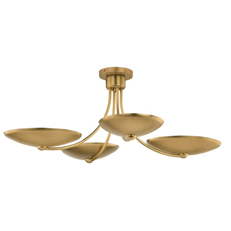 Kichler Palmela 32in 4-Light XL Convertible Chandelier | Modern Lacquered Brass and Metal Shade | Dining Room & Living Room | Model 52854LBR