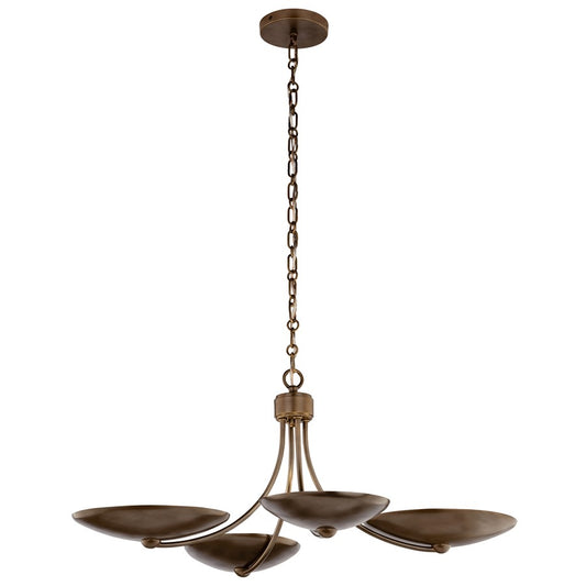 Kichler Palmela 32in 4-Light XL Convertible Chandelier | Modern Lacquered Brass and Metal Shade | Living Room & Dining Room | Model 52854LBRLBZ
