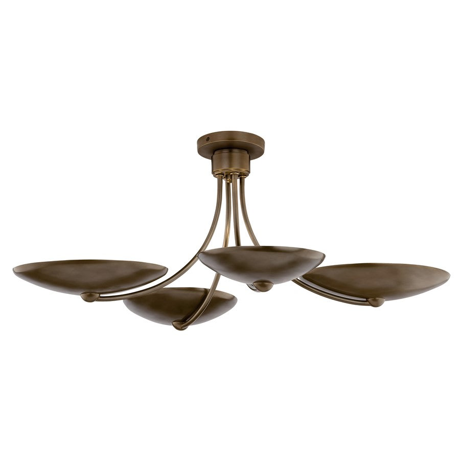 Kichler Palmela 32in 4-Light XL Convertible Chandelier | Modern Lacquered Brass and Metal Shade | Living Room & Dining Room | Model 52854LBRLBZ
